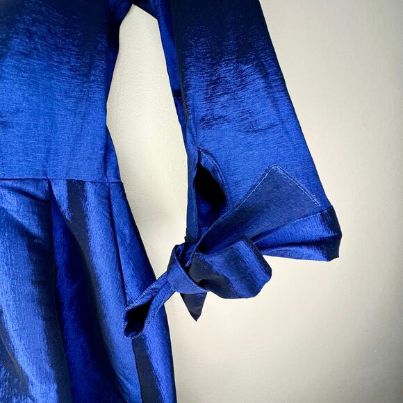 Shabby Apple Metallic Blue Nutcracker Dress Sz 4 Knee Length Bow Sleeves Retro - Picture 5 of 7